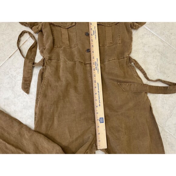 C & C California Brown Linen Blend Button Front jumpsuit women’s size Medium - Picture 10 of 11